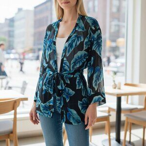 Women's Blouses' Designer Alice + Olivia Blue Floral Print Long Sleeves Tunic M